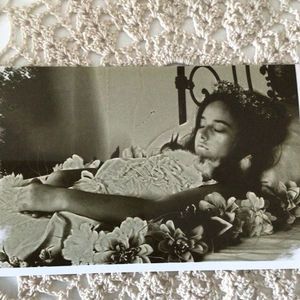 Post Mortem Death Photo Young Girl Death Bed Flowers Reprint